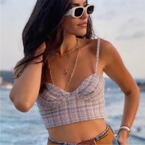 Zara Pink Plaid Crop Top Large